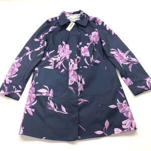 Chico's NEW 0 Blue Purple Floral Womens Button Rain Coat Lined Jacket